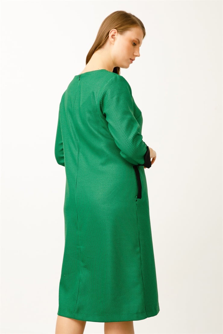Modailgi  Sıfır Yaka Truvakar Kol Elbise Yeşil