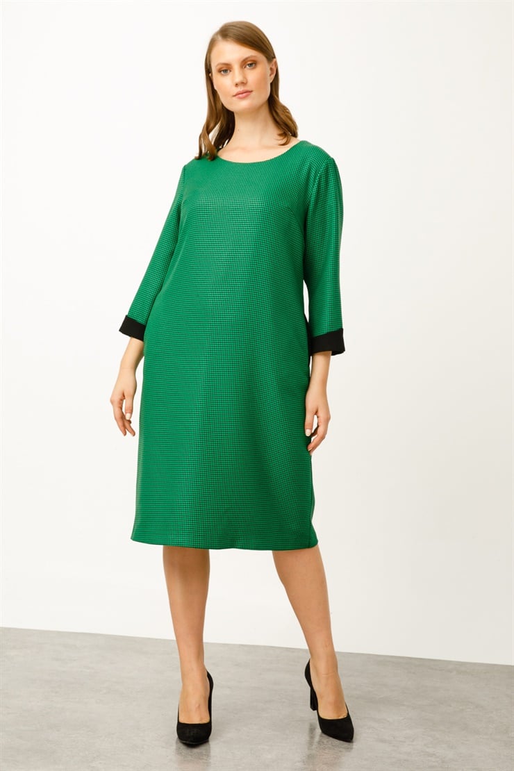 Modailgi  Sıfır Yaka Truvakar Kol Elbise Yeşil