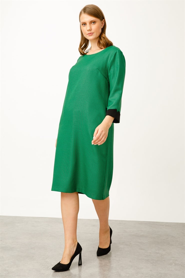 Modailgi  Sıfır Yaka Truvakar Kol Elbise Yeşil