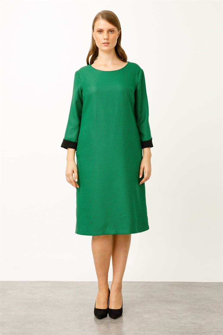 Modailgi  Sıfır Yaka Truvakar Kol Elbise Yeşil