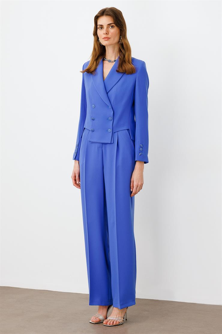 Modailgi  Simetrik Kesik Detaylı Kısa Astarlı Ceket İndigo