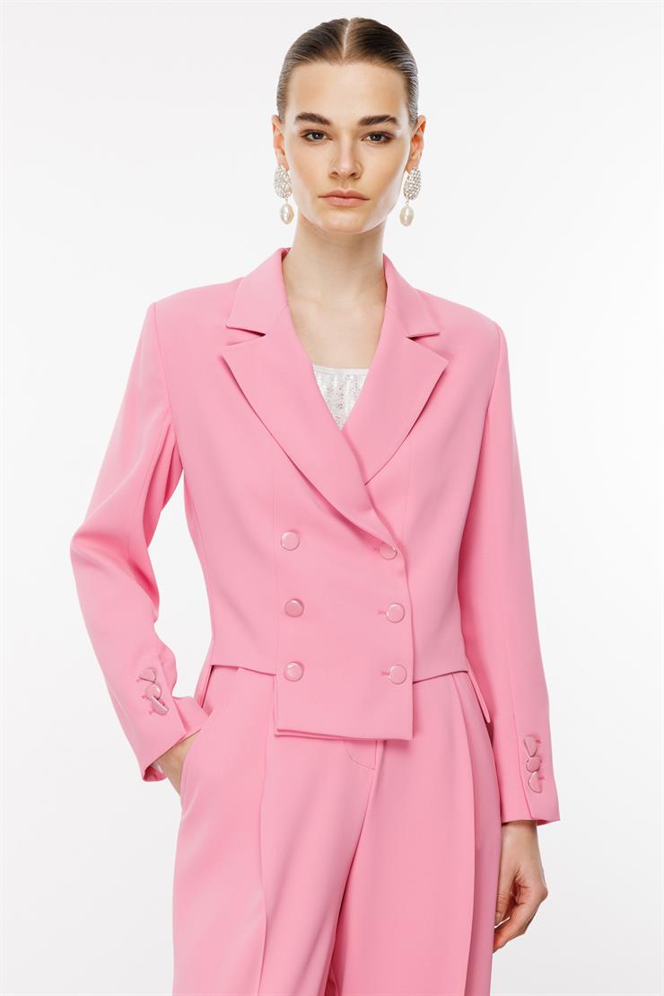 Modailgi  Simetrik Kesik Detaylı Kısa Astarlı Ceket Pembe