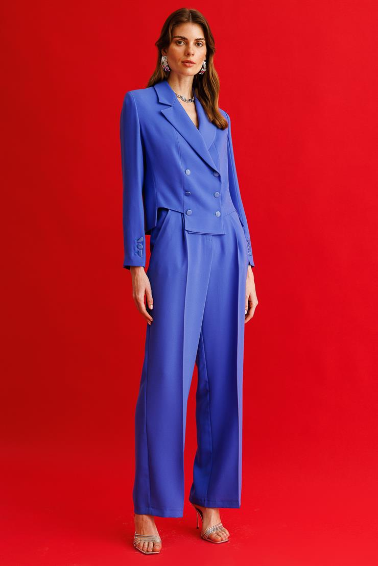 Modailgi  Simetrik Kesik Detaylı Kısa Astarlı Ceket İndigo