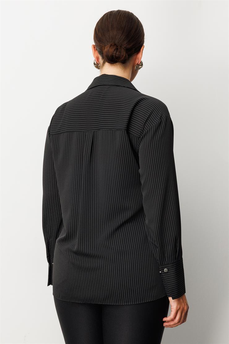 Modailgi  Simli Çizgili Gömlek Siyah