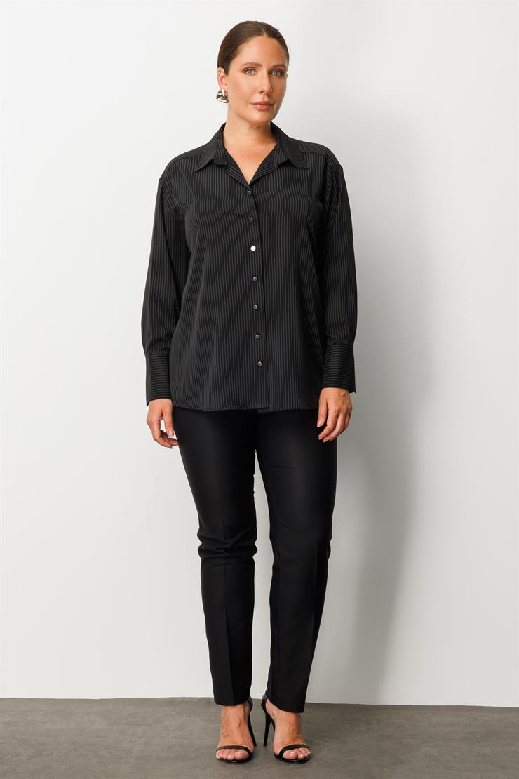 Modailgi  Simli Çizgili Gömlek Siyah