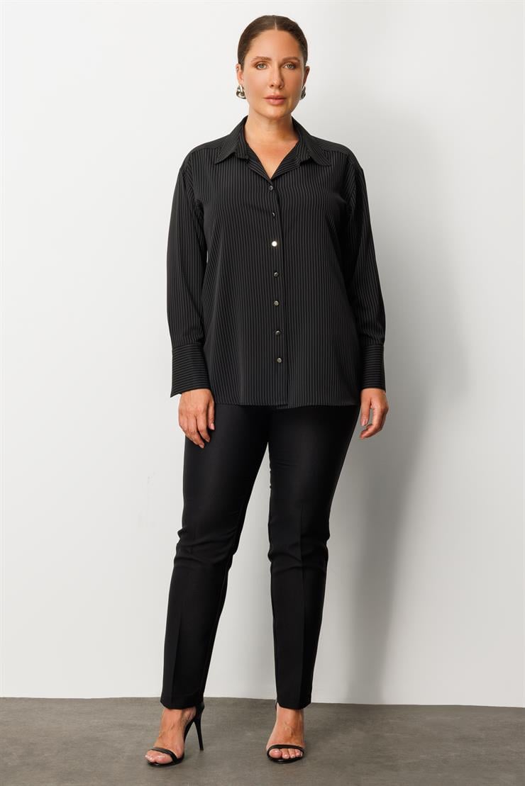 Modailgi  Simli Çizgili Gömlek Siyah