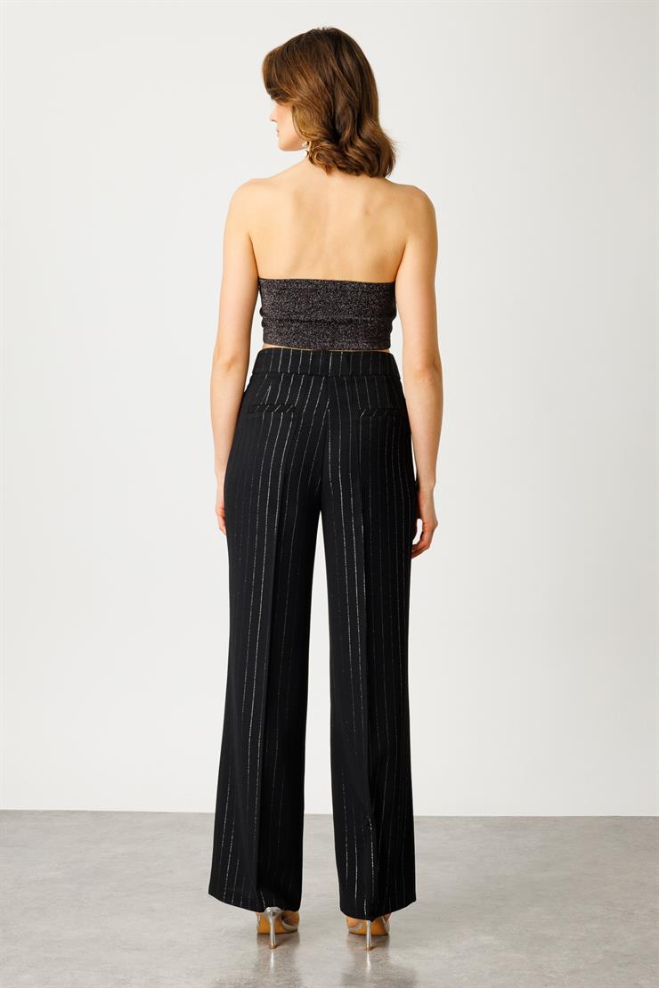 Modailgi  Simli Çizgili Pantolon - 7558 Siyah