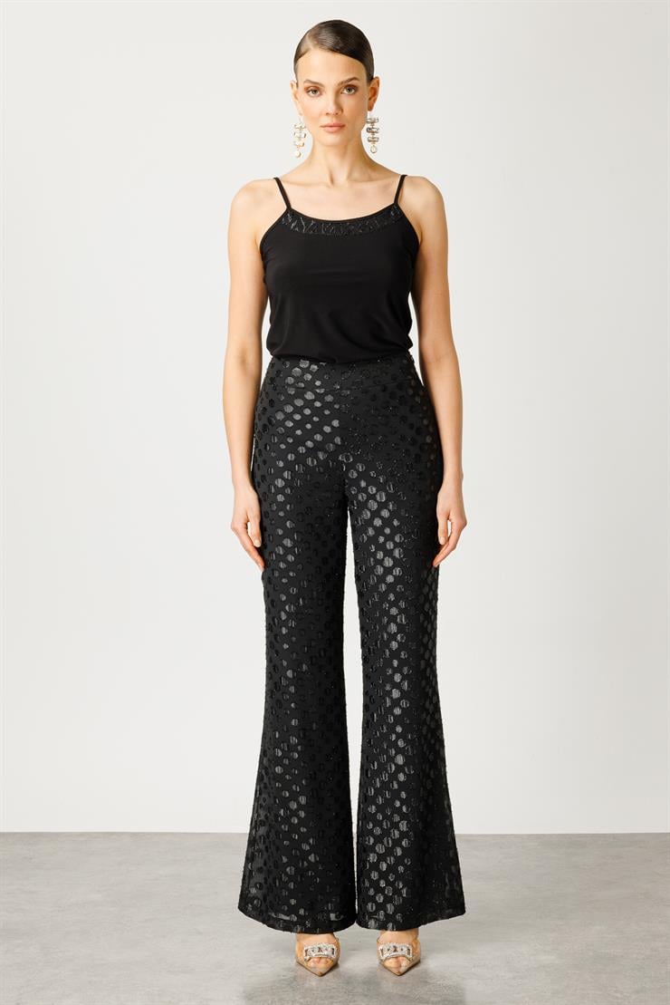 Modailgi  Simli Puan Jakar İspanyol Paça Pantolon - 1711,1712 Siyah