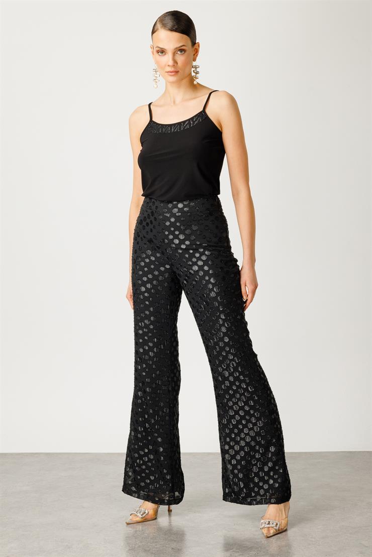 Modailgi  Simli Puan Jakar İspanyol Paça Pantolon - 1711,1712 Siyah