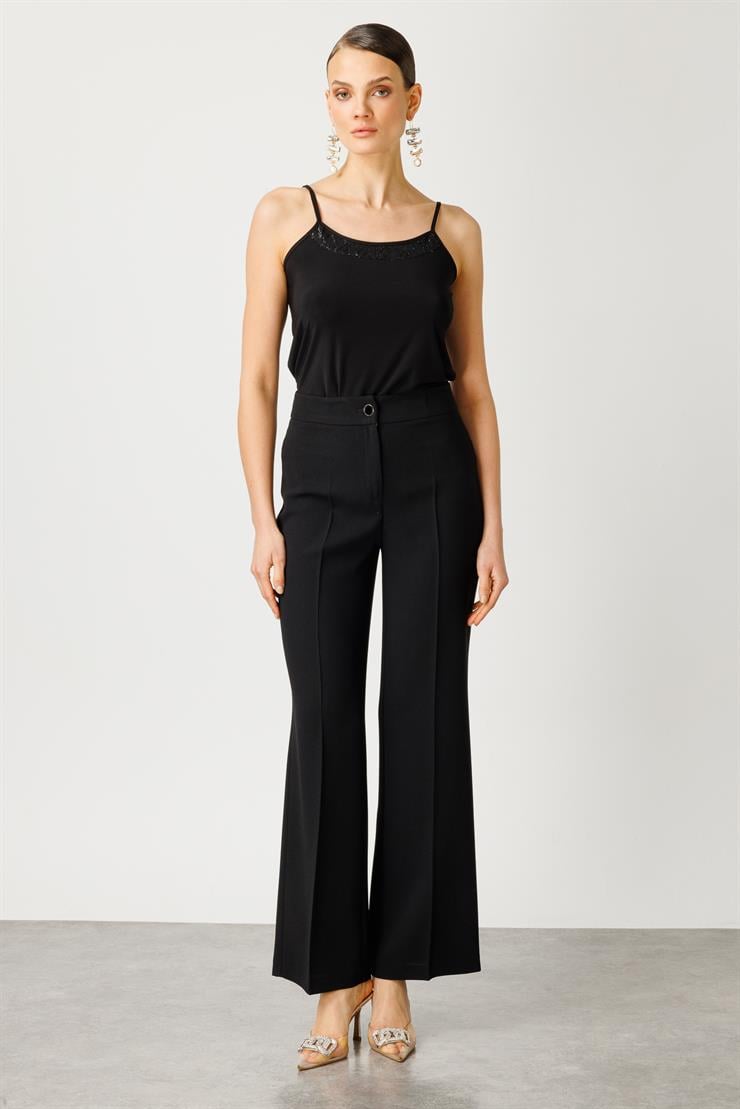 Modailgi  Simli Puan Jakar Şeritli Pantolon - 7569 Siyah