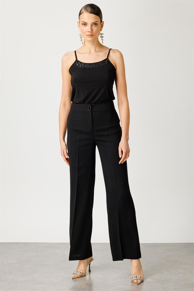 Modailgi  Simli Puan Jakar Şeritli Pantolon - 7569 Siyah