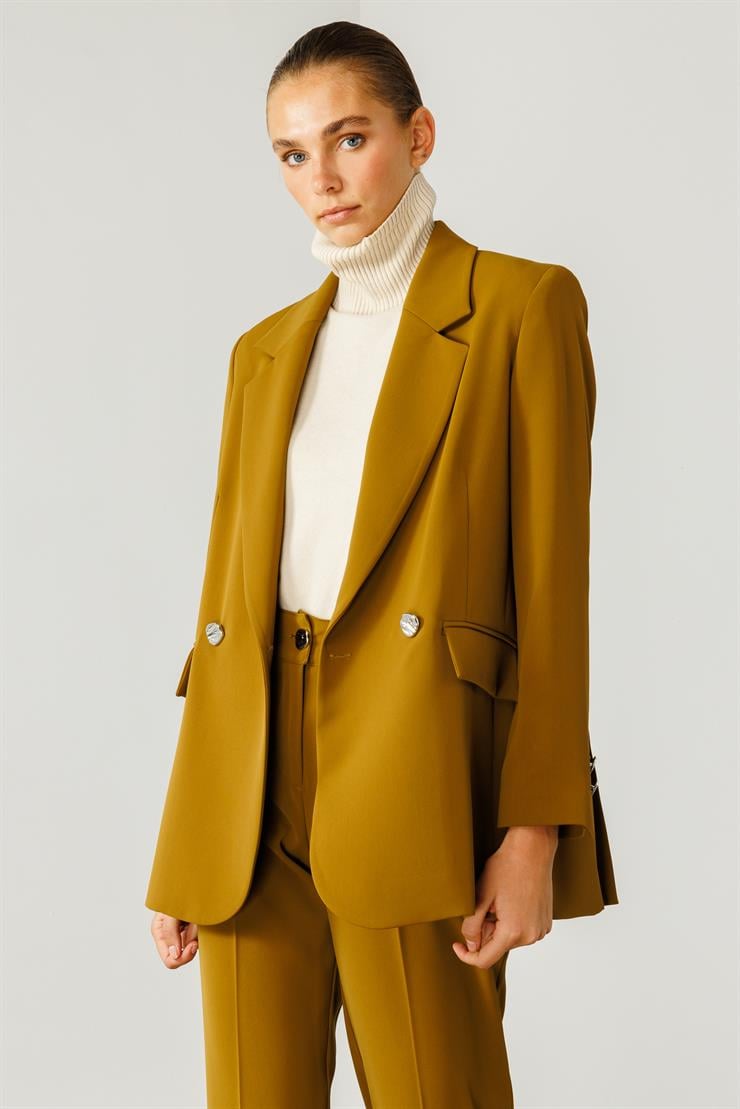 Modailgi  Sırtı Düğme Detaylı Kruvaze Ceket Olive