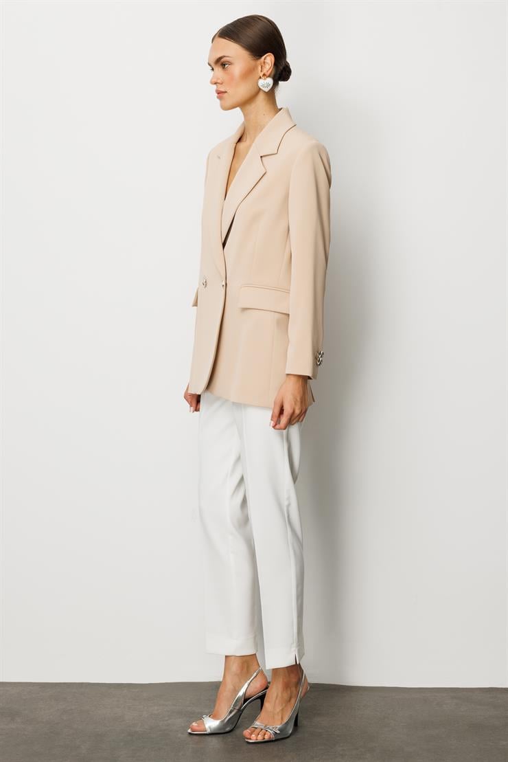 Modailgi  Sırtı Düğme Detaylı Kruvaze Ceket Taş