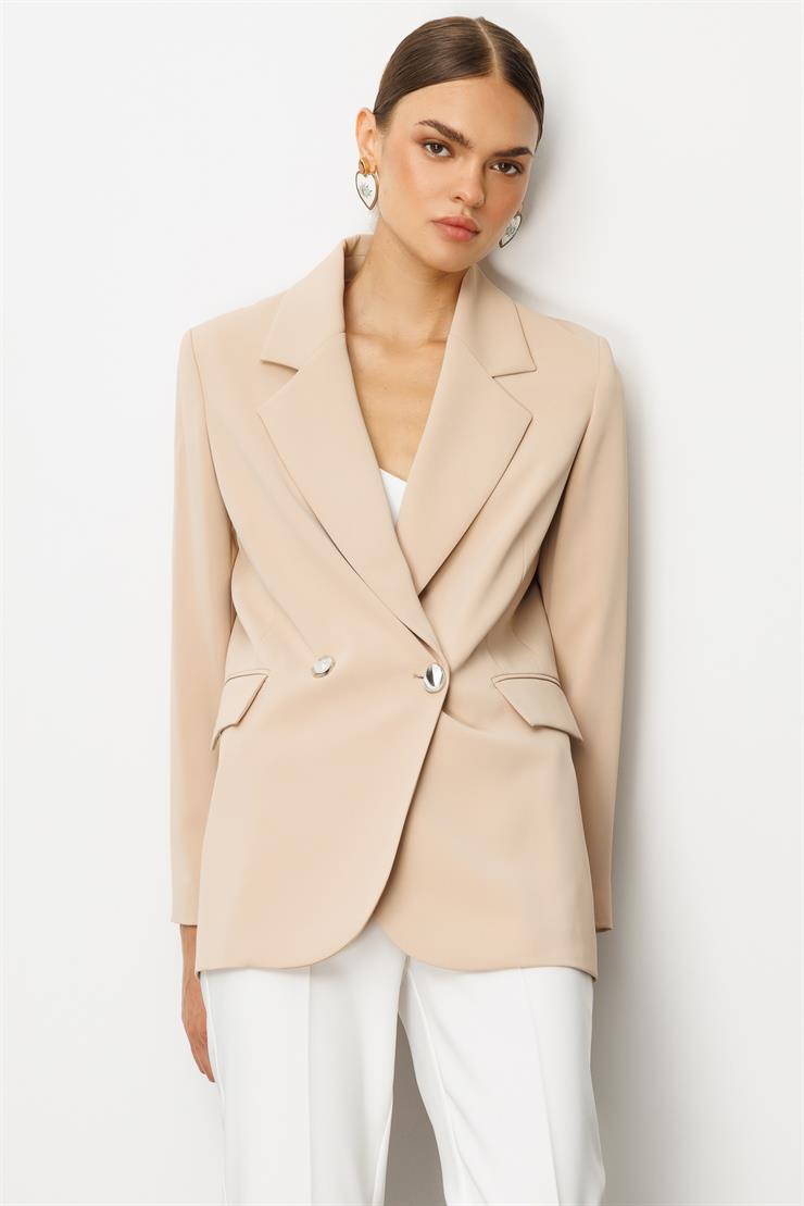 Modailgi  Sırtı Düğme Detaylı Kruvaze Ceket Taş