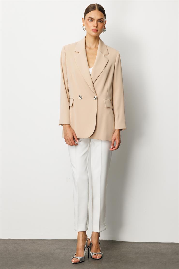 Modailgi  Sırtı Düğme Detaylı Kruvaze Ceket Taş