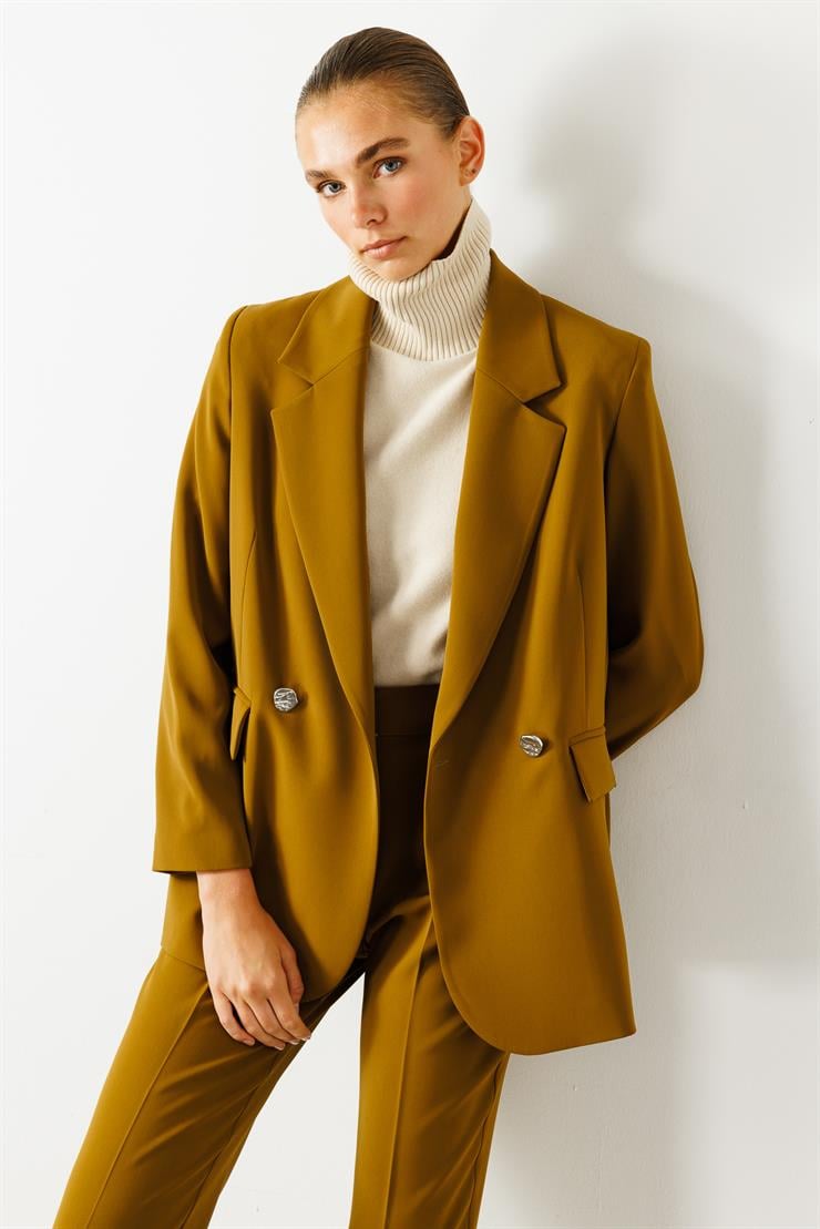 Modailgi  Sırtı Düğme Detaylı Kruvaze Ceket Olive