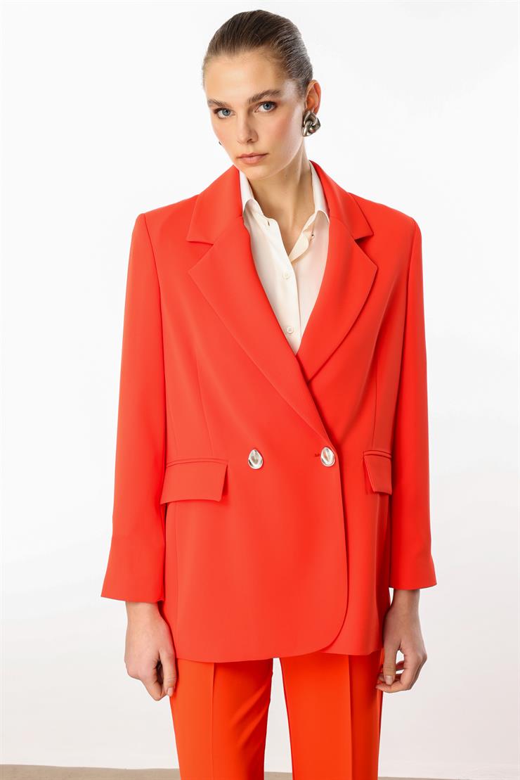 Modailgi  Sırtı Düğme Detaylı Kruvaze Ceket Mercan