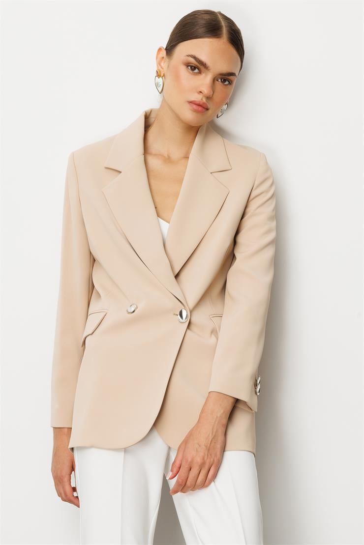 Modailgi  Sırtı Düğme Detaylı Kruvaze Ceket Taş