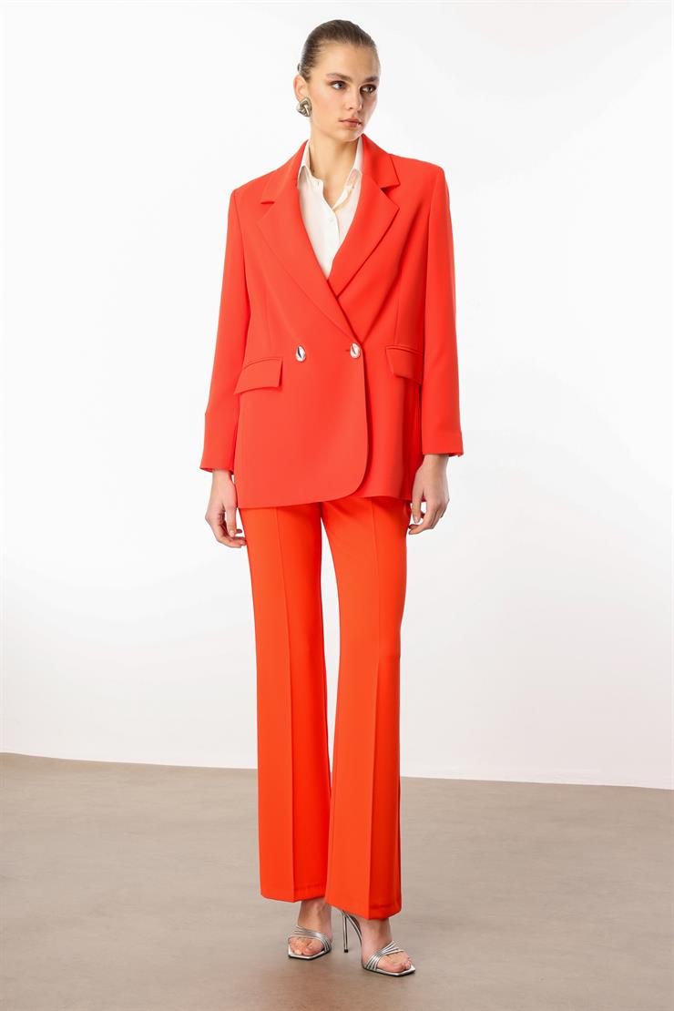 Modailgi  Sırtı Düğme Detaylı Kruvaze Ceket Mercan