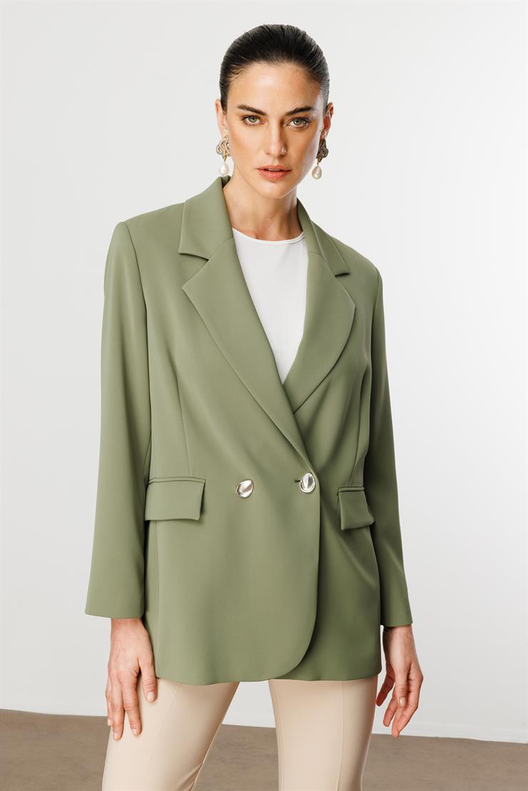 Modailgi  Sırtı Düğme Detaylı Kruvaze Ceket Haki