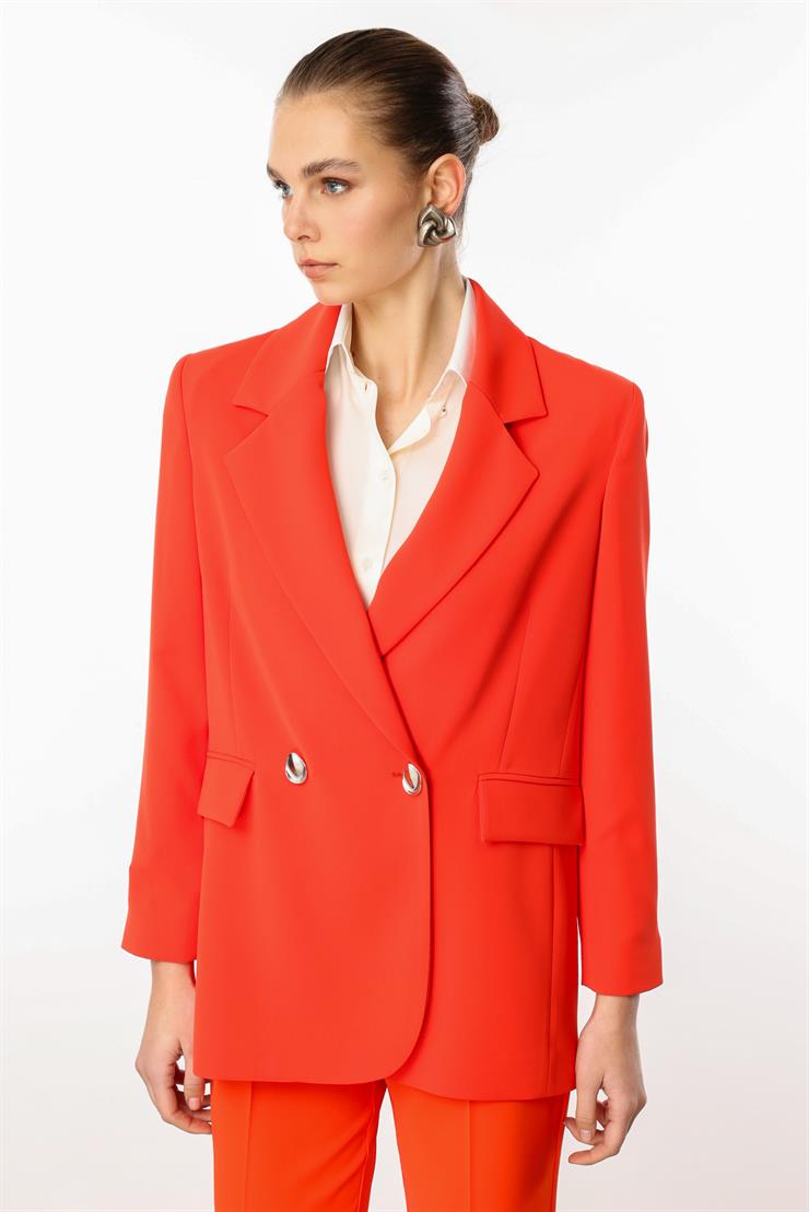 Modailgi  Sırtı Düğme Detaylı Kruvaze Ceket Mercan