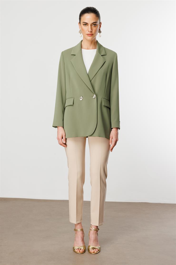 Modailgi  Sırtı Düğme Detaylı Kruvaze Ceket Haki