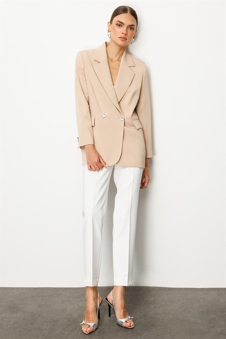 Modailgi  Sırtı Düğme Detaylı Kruvaze Ceket Taş