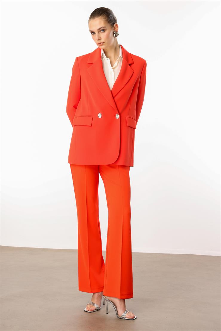 Modailgi  Sırtı Düğme Detaylı Kruvaze Ceket Mercan