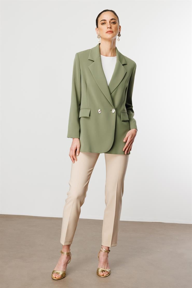 Modailgi  Sırtı Düğme Detaylı Kruvaze Ceket Haki