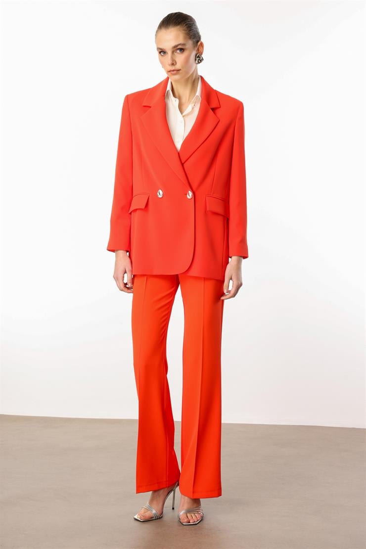 Modailgi  Sırtı Düğme Detaylı Kruvaze Ceket Mercan