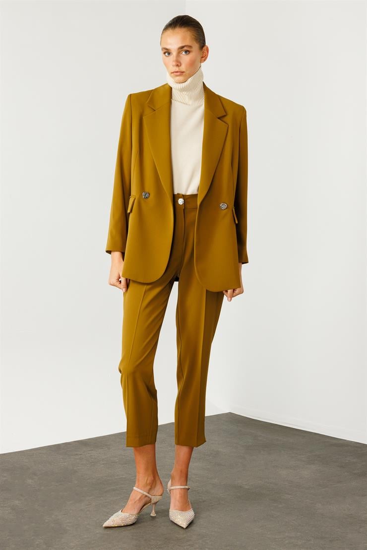 Modailgi  Sırtı Düğme Detaylı Kruvaze Ceket Olive