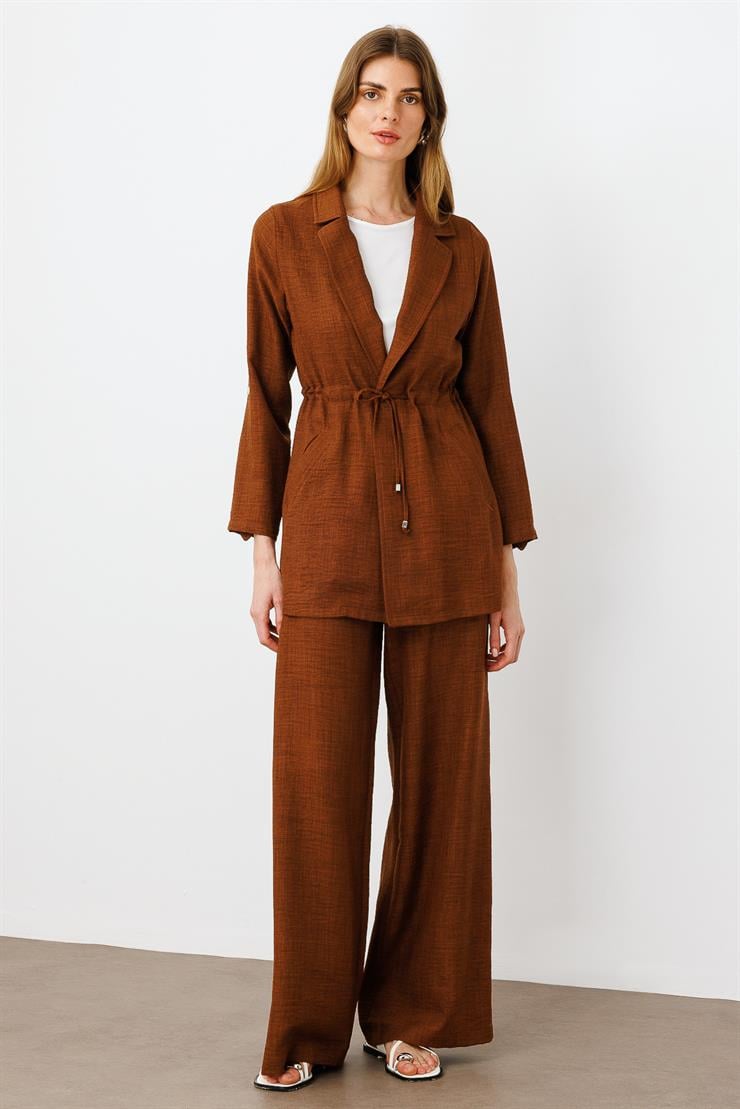 Modailgi  Sırtı Nakış Detaylı İkili Tunik Kahve