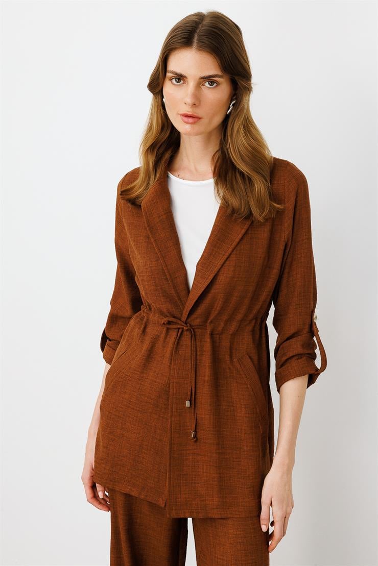 Modailgi  Sırtı Nakış Detaylı İkili Tunik Kahve