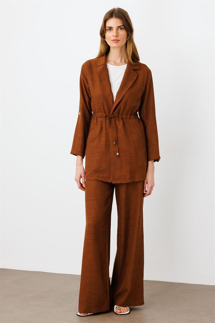 Modailgi  Sırtı Nakış Detaylı İkili Tunik Kahve