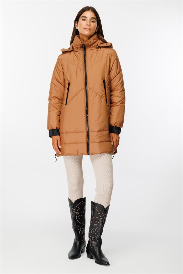 Modailgi  Fermuar Detaylı Şişme Kaban Camel