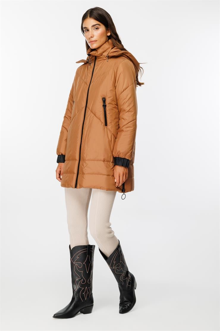 Modailgi  Fermuar Detaylı Şişme Kaban Camel