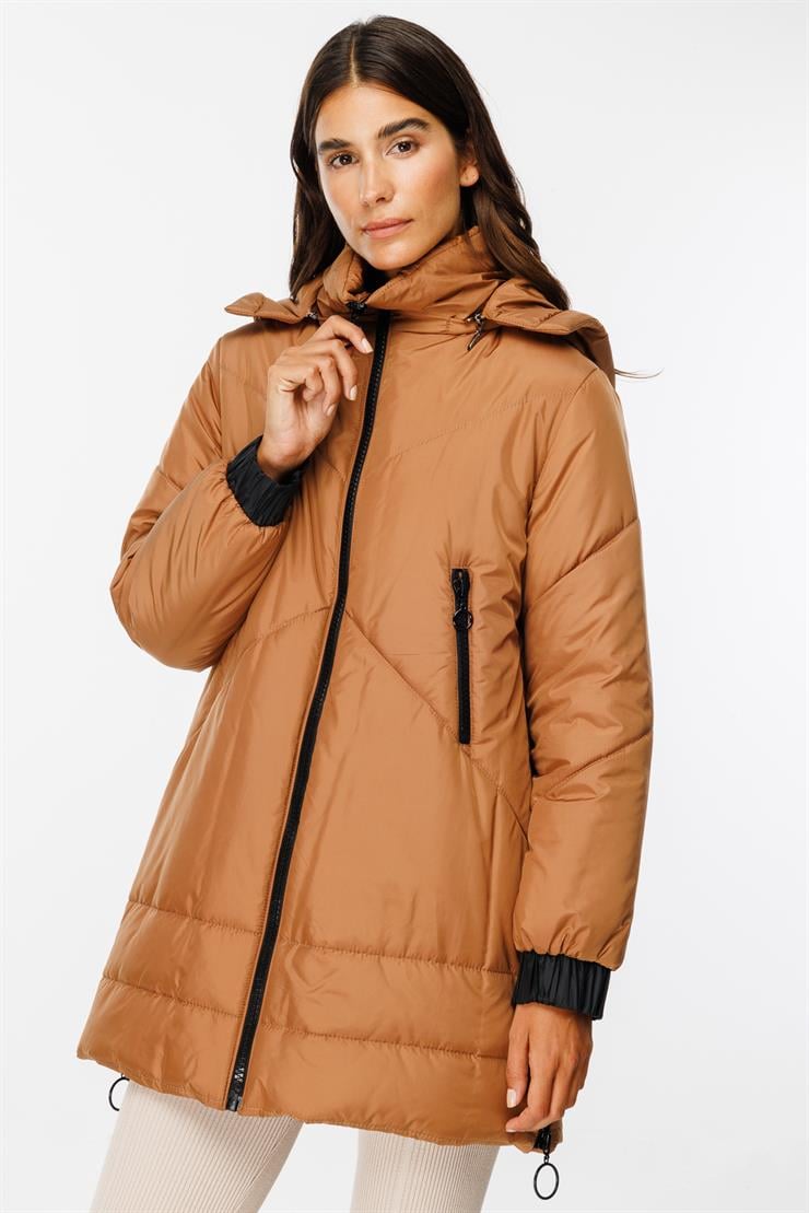 Modailgi  Fermuar Detaylı Şişme Kaban Camel