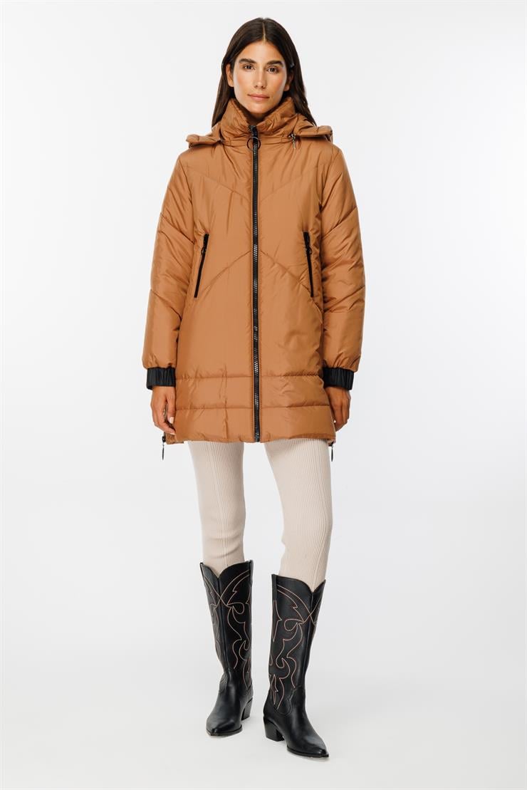 Modailgi  Fermuar Detaylı Şişme Kaban Camel