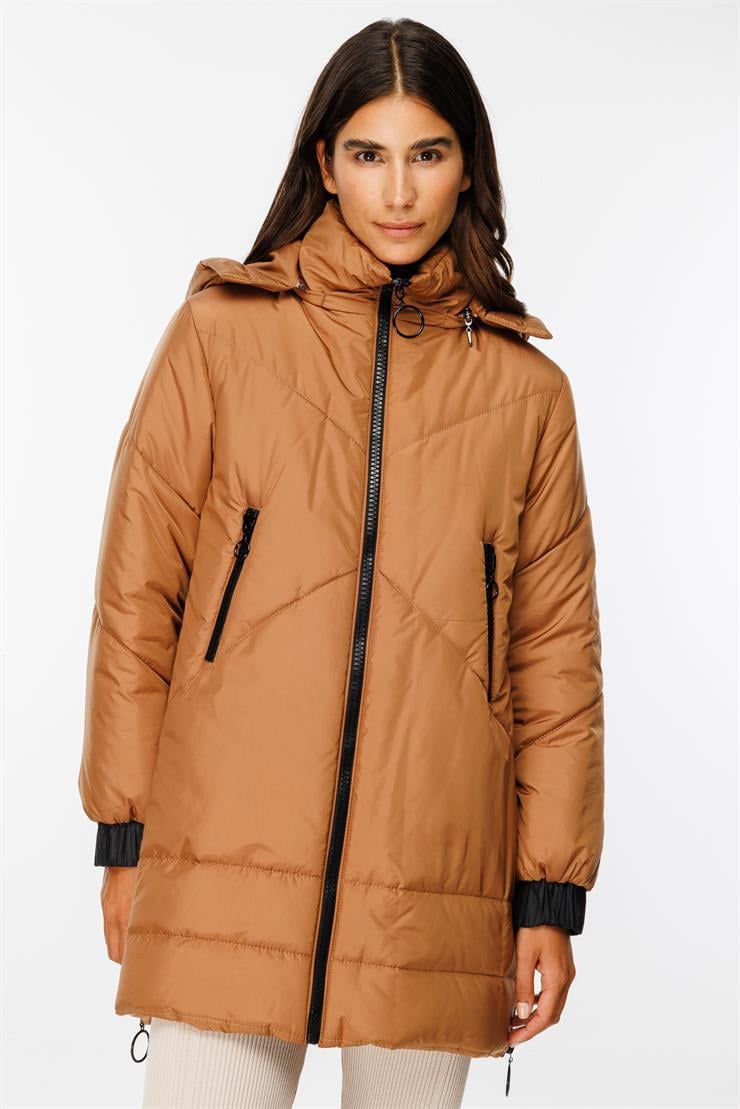 Modailgi  Fermuar Detaylı Şişme Kaban Camel