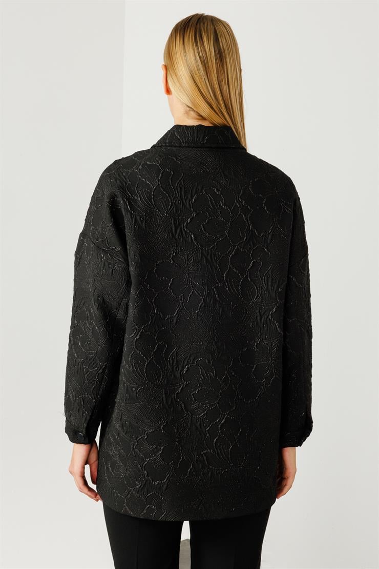 Modailgi  Şömiziye Yaka Oversize Jakarlı Mont Siyah