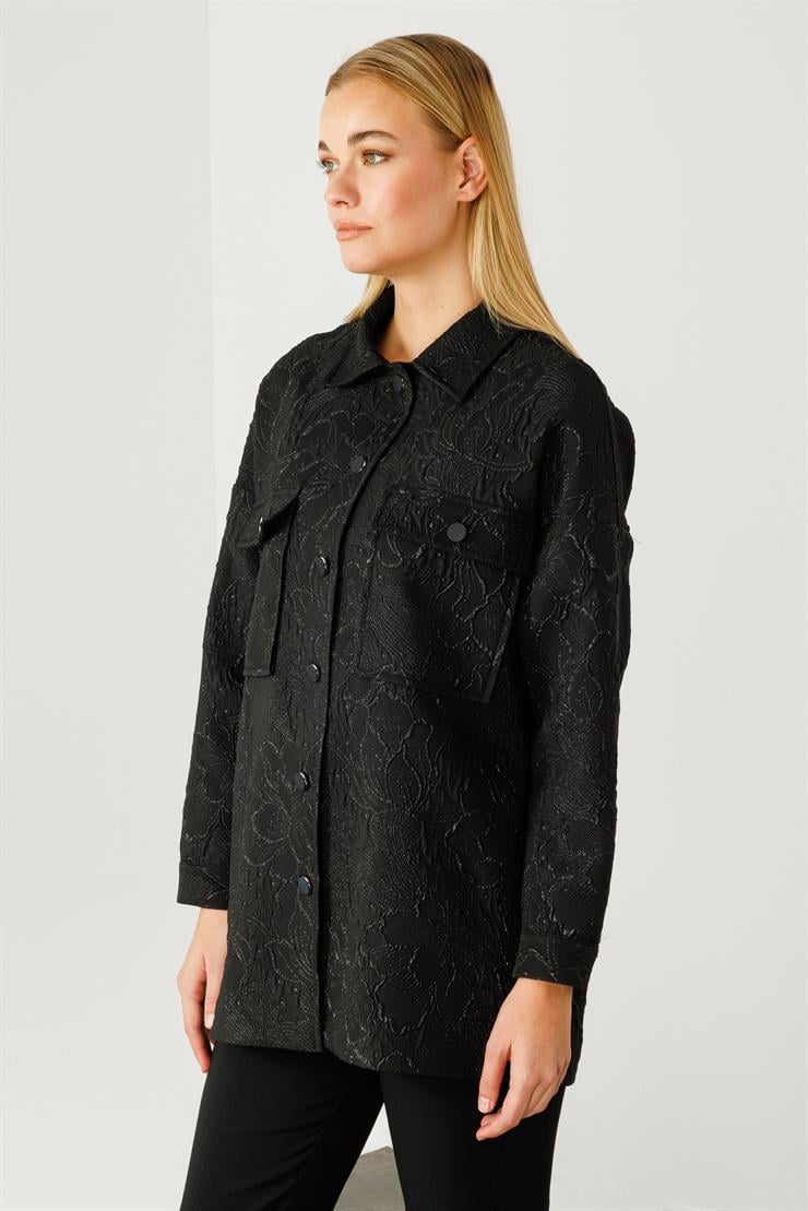 Modailgi  Şömiziye Yaka Oversize Jakarlı Mont Siyah