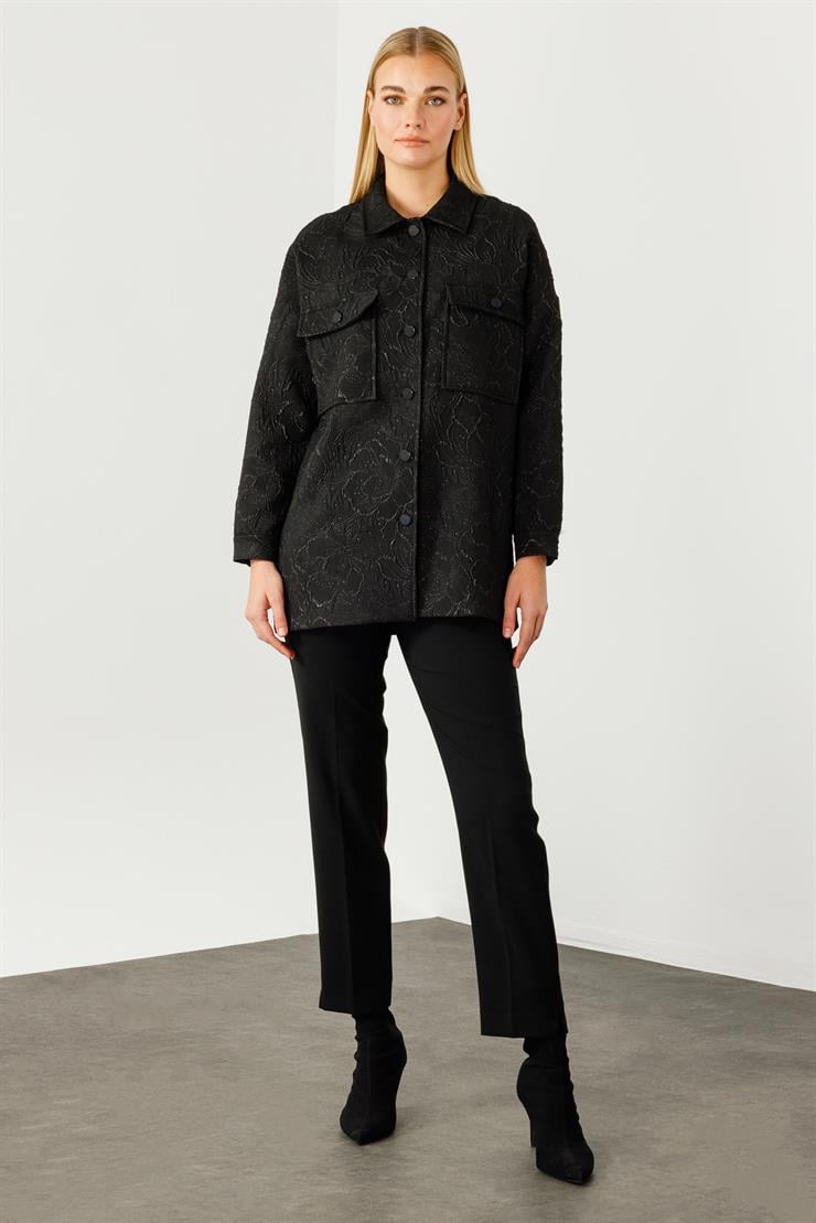 Modailgi  Şömiziye Yaka Oversize Jakarlı Mont Siyah