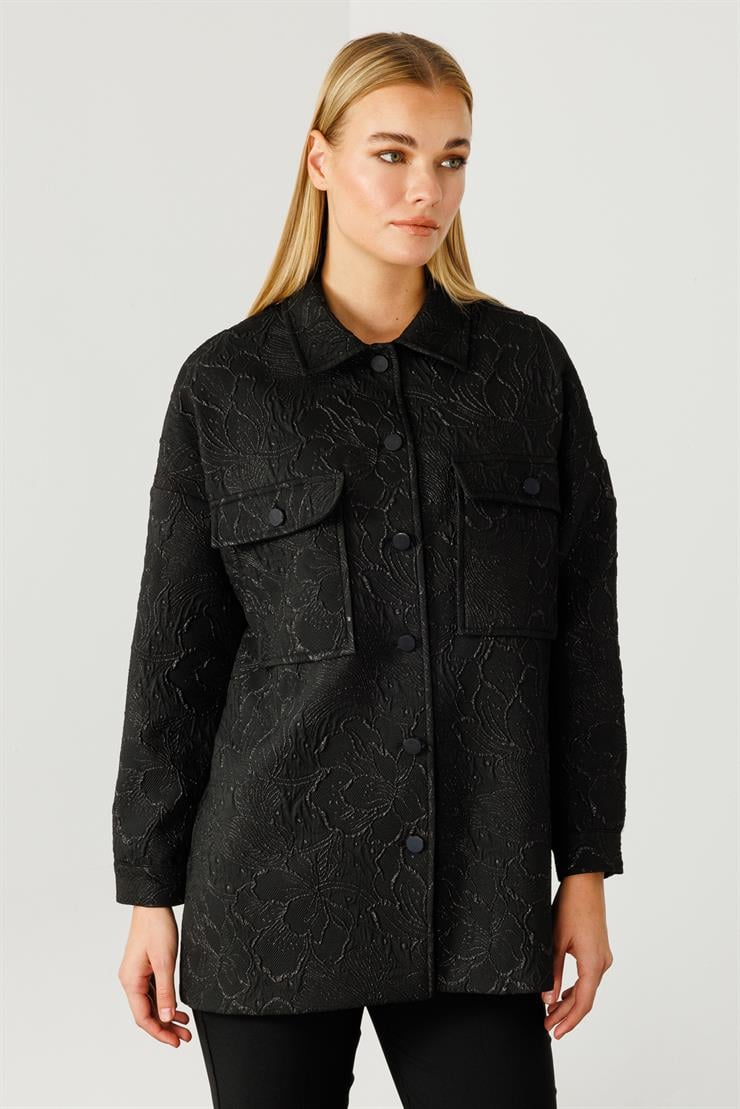 Modailgi  Şömiziye Yaka Oversize Jakarlı Mont Siyah