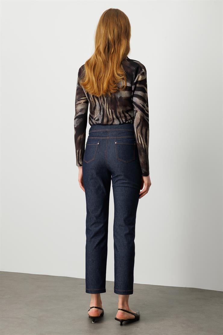 Modailgi  Spor Dikiş Detaylı Yüksek Bel Sigara Paça Tencel Kot Pantolon Lacivert