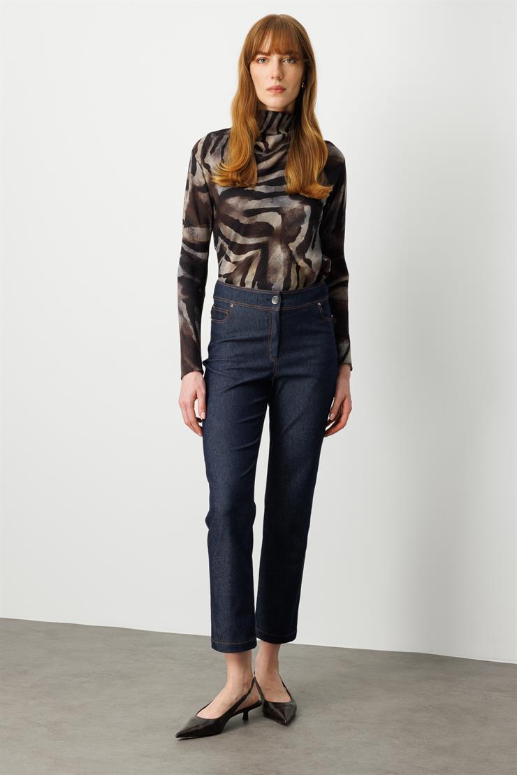 Modailgi  Spor Dikiş Detaylı Yüksek Bel Sigara Paça Tencel Kot Pantolon Lacivert