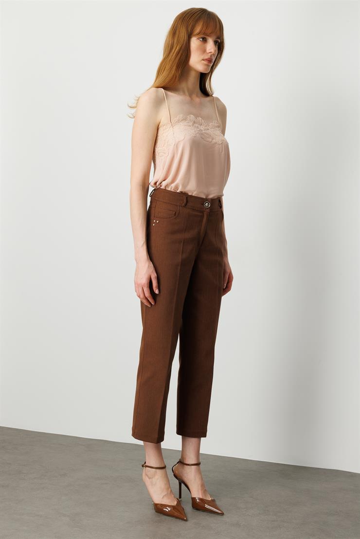 Modailgi  Spor Dikişli Trok Detaylı Beş Cep Dar Pantolon - 75014 Kahve