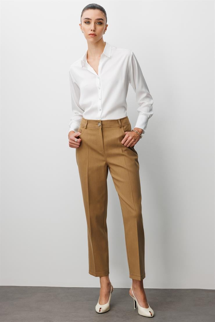 Modailgi  Spor Dikişli Trok Detaylı Beş Cep Dar Pantolon - 75014 Camel