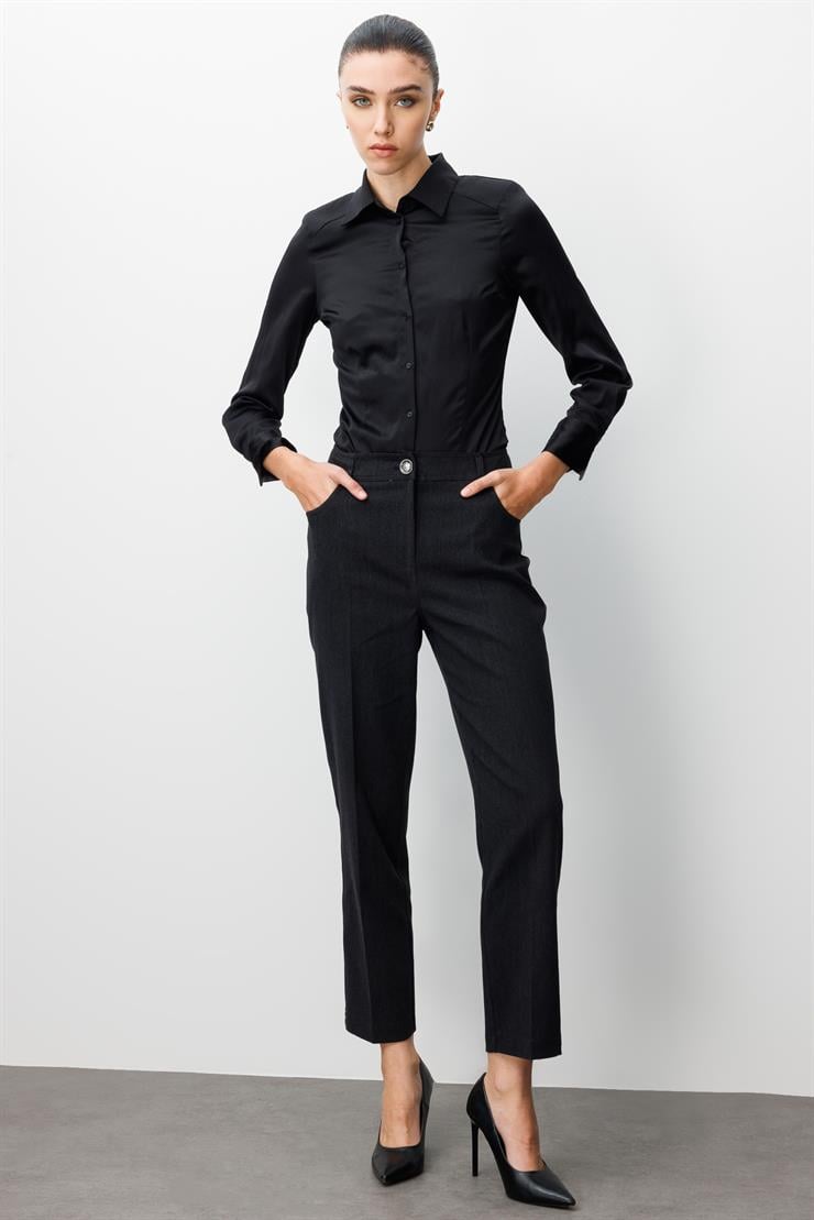 Modailgi  Spor Dikişli Trok Detaylı Beş Cep Dar Pantolon - 75014 Siyah