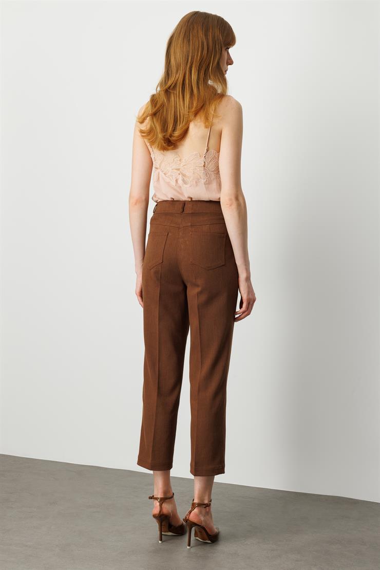 Modailgi  Spor Dikişli Trok Detaylı Beş Cep Dar Pantolon - 75014 Kahve