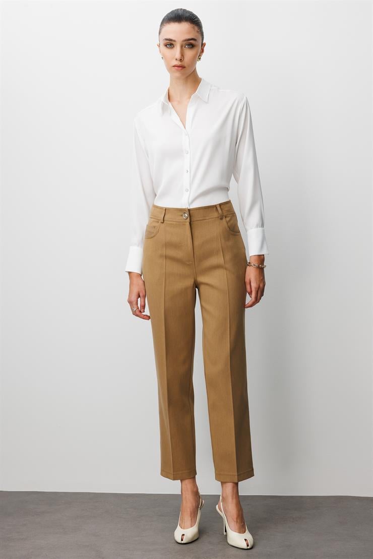 Modailgi  Spor Dikişli Trok Detaylı Beş Cep Dar Pantolon - 75014 Camel